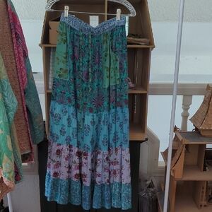 Bohemian Floral Maxi Skirt - Blue and Green